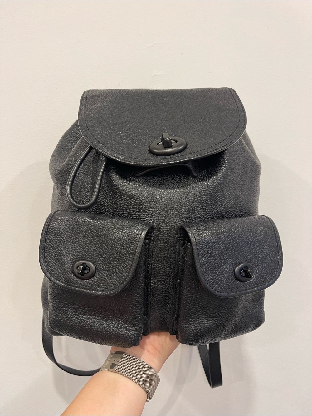 COACH Turnlock Rucksack Backpack – Black Pebbled Leather